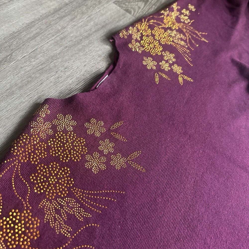 Luna Dolman Sleeve Embellished Pullover Sweater Studded Purple Rounded Hem Sz S - Picture 13 of 15